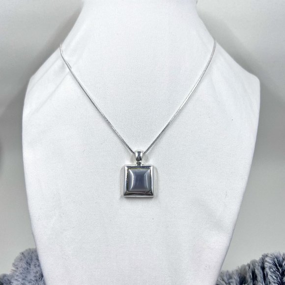 NY Silver Toned 16” Necklace with Smokey Grey Square Tigers Eye Pendant - Picture 1 of 5
